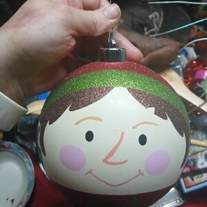 Festive Smiling Face Ornament - Red and Green